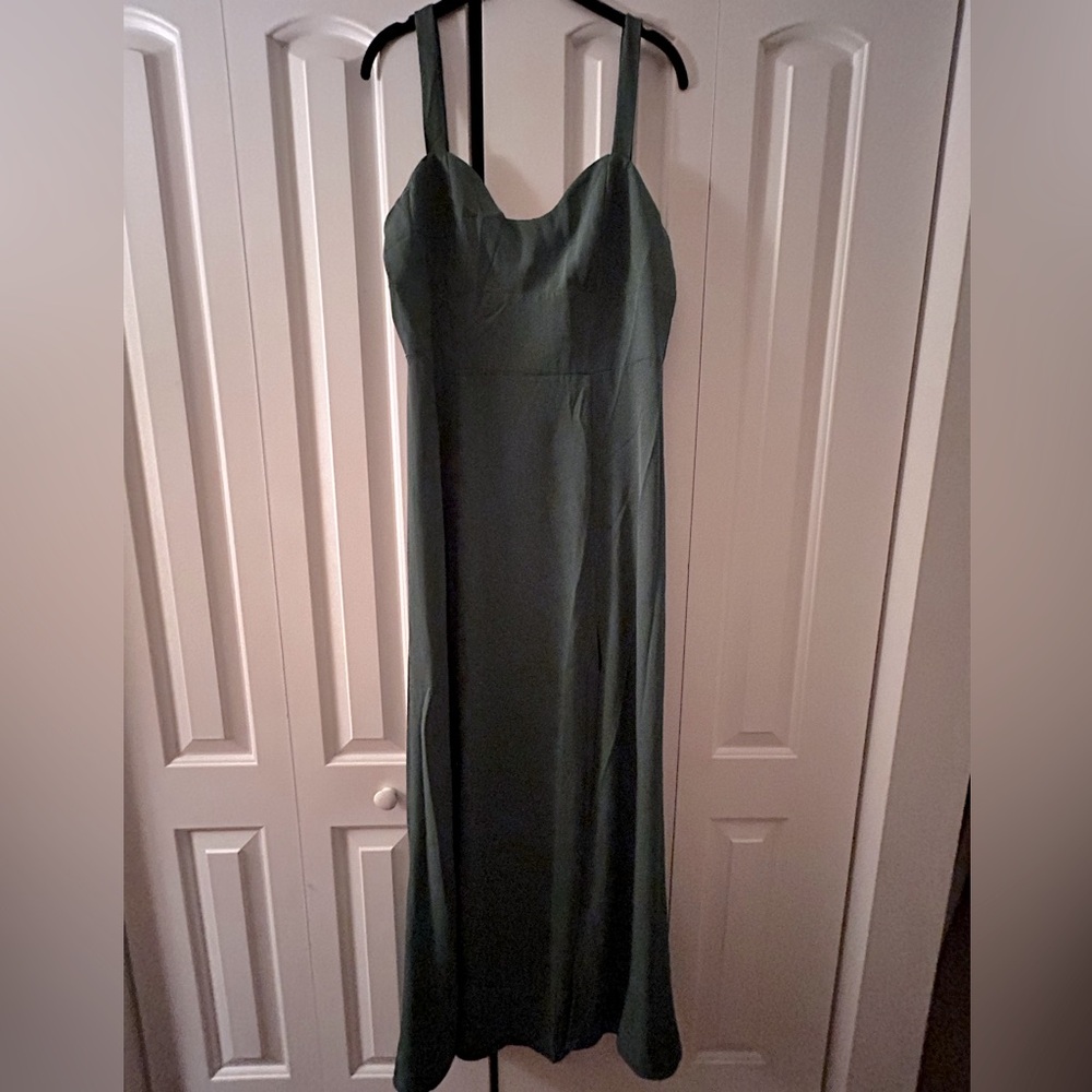 Muted Emerald Floor Dress with mid-thigh Leg Slit